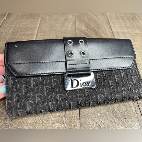 Christian Dior Wallet Authentic Black Leather Long Monogram Street Chic Logo - Picture 1 of 8